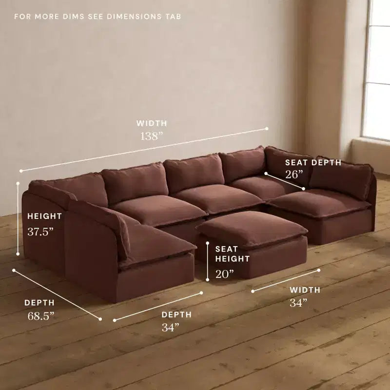 Canapé d'angle modulable lavable 6 places avec pouf