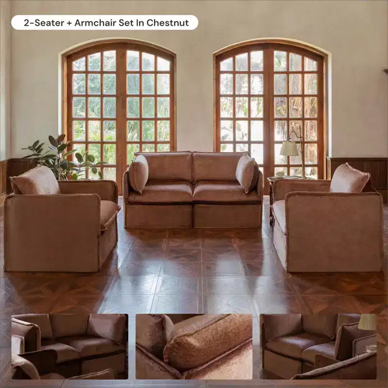 Canapé d'angle modulable lavable 6 places avec pouf