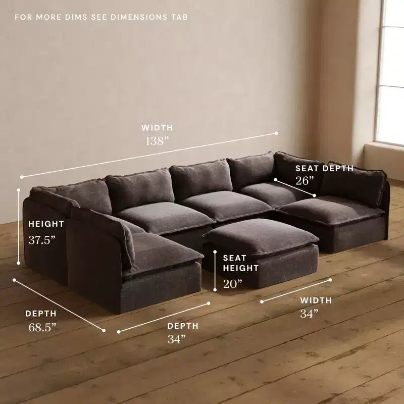 Canapé d'angle modulable lavable 6 places avec pouf