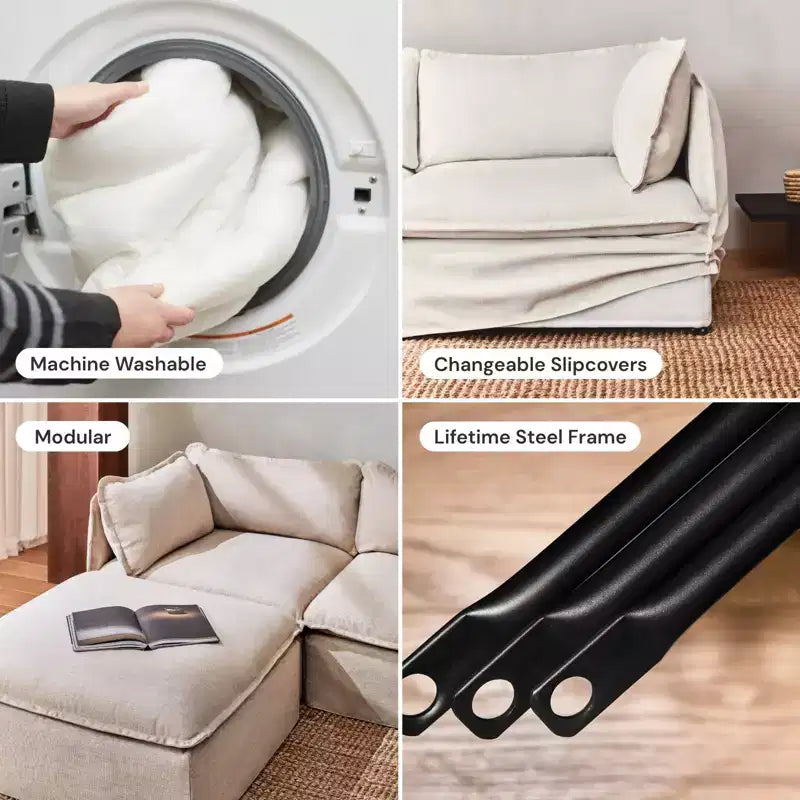 Canapé d'angle modulable lavable 6 places avec pouf