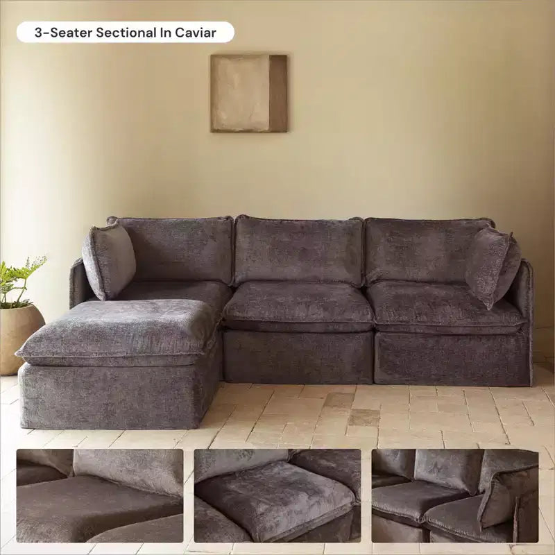 Canapé d'angle modulable lavable 6 places avec pouf