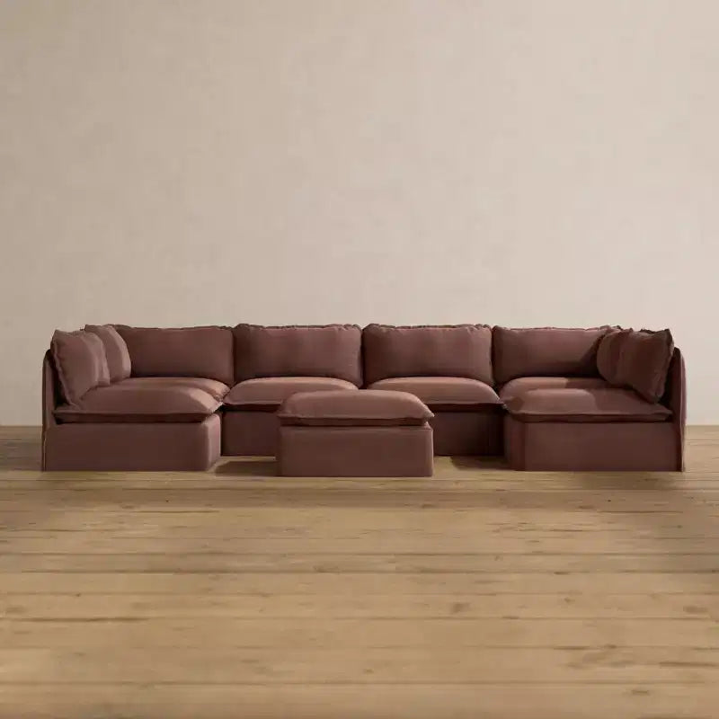 Canapé d'angle modulable lavable 6 places avec pouf