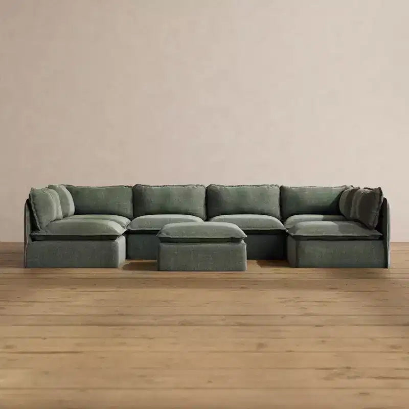 Canapé d'angle modulable lavable 6 places avec pouf