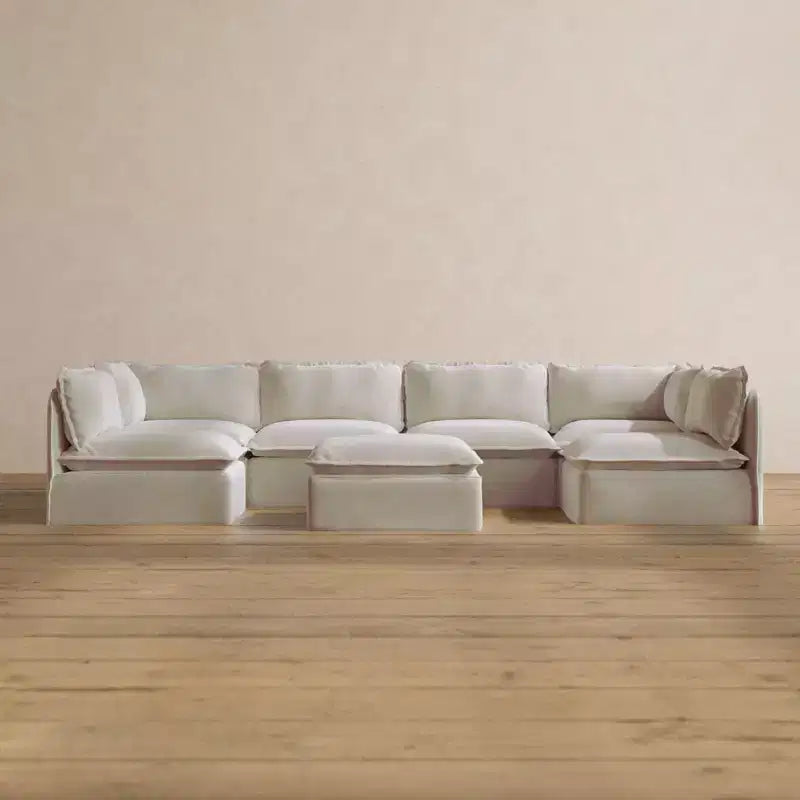 Canapé d'angle modulable lavable 6 places avec pouf