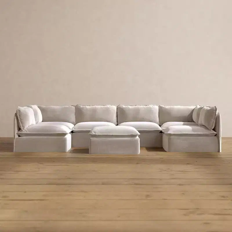 Canapé d'angle modulable lavable 6 places avec pouf