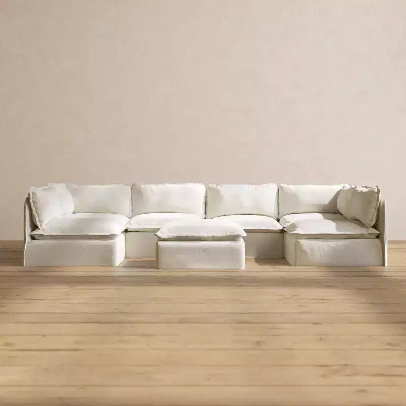 Canapé d'angle modulable lavable 6 places avec pouf