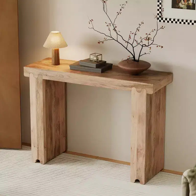 Console Rétro Minimaliste en Bois de Mangue Massif 45x15x32