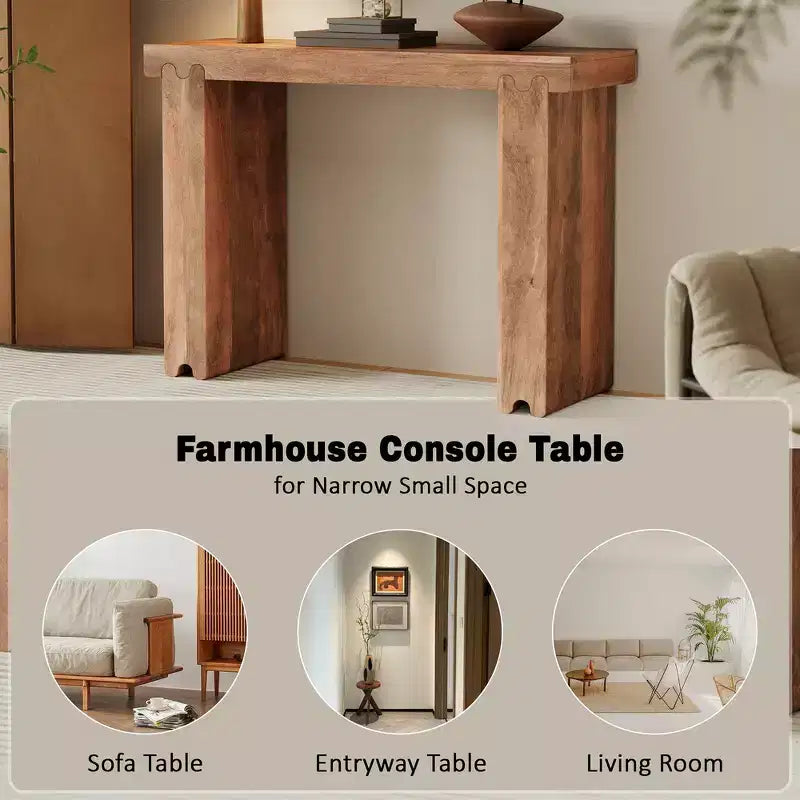 Console Rétro Minimaliste en Bois de Mangue Massif 45x15x32