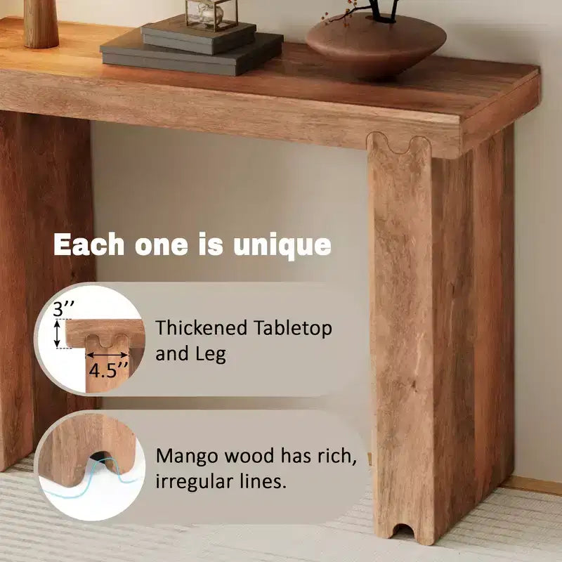 Console Rétro Minimaliste en Bois de Mangue Massif 45x15x32