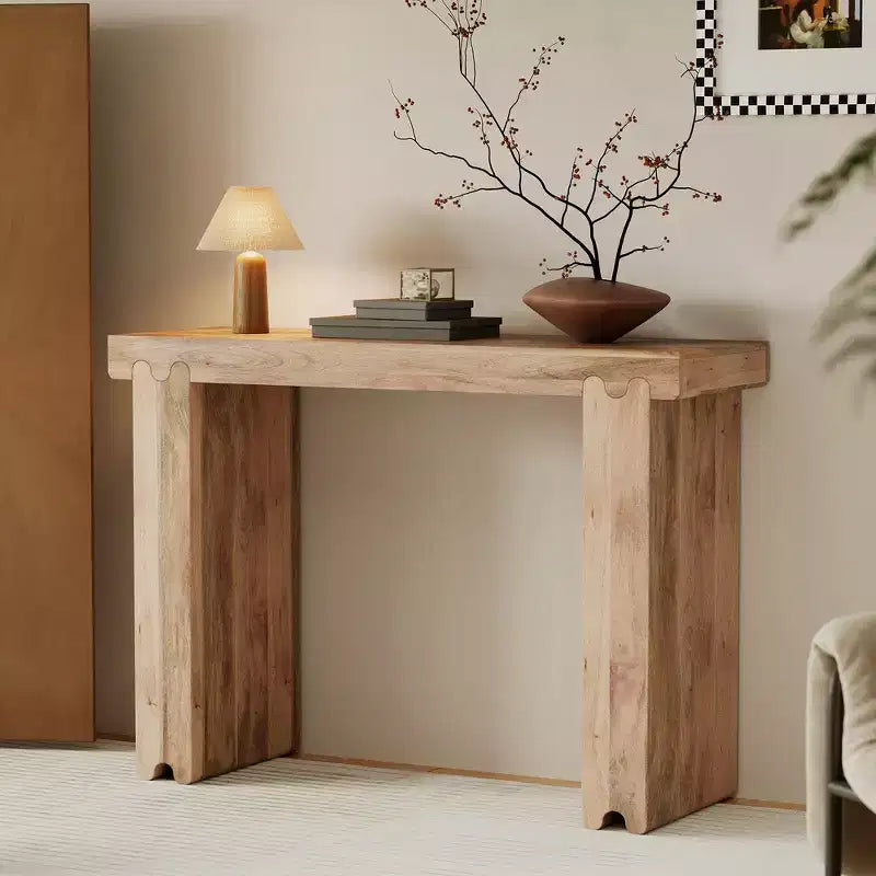 Console Rétro Minimaliste en Bois de Mangue Massif 45x15x32
