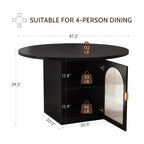 Table à manger ronde de 47" avec base moderne, portes en verre rayé avec meuble de rangement, peut accueillir de 4 à 6 personnes, idéale pour les appartements ou les petits espaces