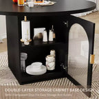 Table à manger ronde de 47" avec base moderne, portes en verre rayé avec meuble de rangement, peut accueillir de 4 à 6 personnes, idéale pour les appartements ou les petits espaces