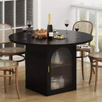 Table à manger ronde de 47" avec base moderne, portes en verre rayé avec meuble de rangement, peut accueillir de 4 à 6 personnes, idéale pour les appartements ou les petits espaces