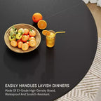 Table à manger ronde de 47" avec base moderne, portes en verre rayé avec meuble de rangement, peut accueillir de 4 à 6 personnes, idéale pour les appartements ou les petits espaces