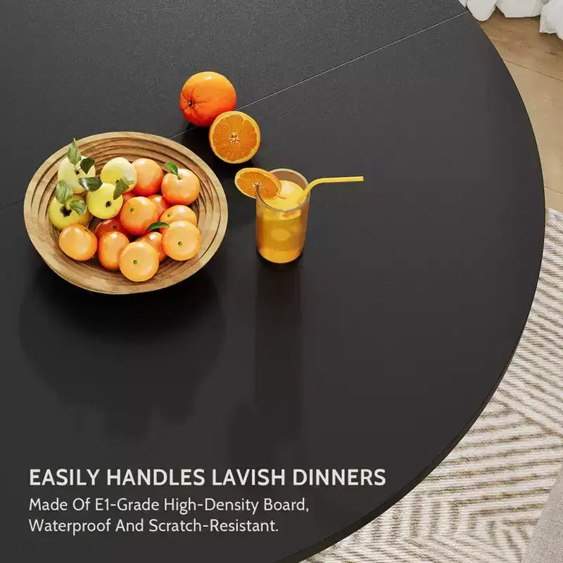 Table à manger ronde de 47" avec base moderne, portes en verre rayé avec meuble de rangement, peut accueillir de 4 à 6 personnes, idéale pour les appartements ou les petits espaces