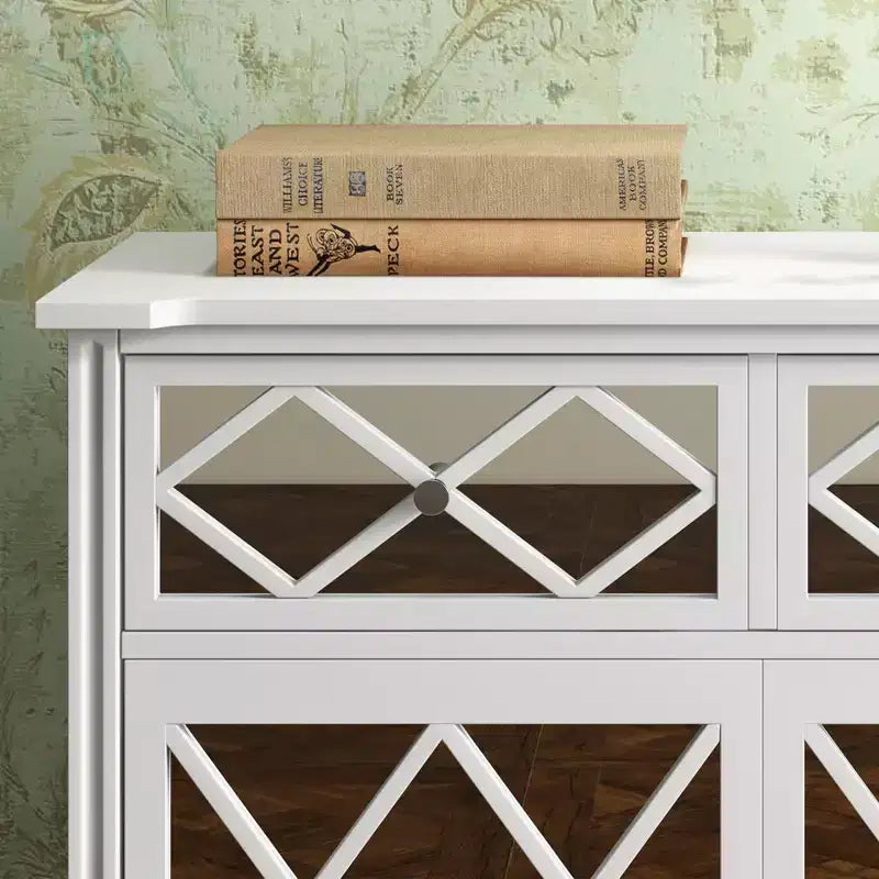 Accent Sideboard Buffet Cabinet with 2 Decorative Mirror Doors & 2 Slide-Out Drawers, Modern Display Storage Cabinet for Living Room, Bedroom