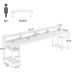 Bureau extra long de 200 cm pour deux personnes avec support d'écran et étagères de rangement, table de travail blanche pour bureau à domicile