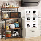 Étagère de cuisine style boulanger avec prises électriques, station de café de 80 cm, étagère de rangement à 4 niveaux pour micro-ondes avec crochets en S, table utilitaire marron