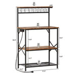 Étagère de cuisine style boulanger avec prises électriques, station de café de 80 cm, étagère de rangement à 4 niveaux pour micro-ondes avec crochets en S, table utilitaire marron
