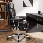Grand fauteuil de bureau exécutif, Chaise de bureau ergonomique en cuir avec dossier haut et repose-pieds, Noir