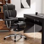 Grand fauteuil de bureau exécutif, Chaise de bureau ergonomique en cuir avec dossier haut et repose-pieds, Noir