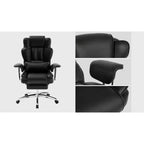 Grand fauteuil de bureau exécutif, Chaise de bureau ergonomique en cuir avec dossier haut et repose-pieds, Noir