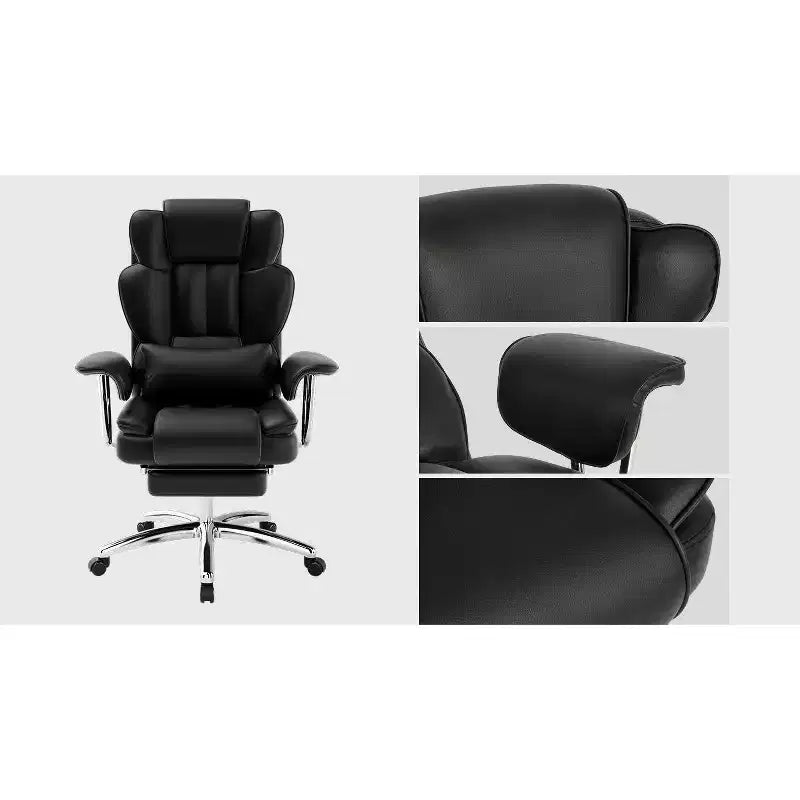 Big and Tall Executive Office Chair, Leather High Back Ergonomic Desk Chair with Footrest, Black