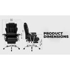 Grand fauteuil de bureau exécutif, Chaise de bureau ergonomique en cuir avec dossier haut et repose-pieds, Noir