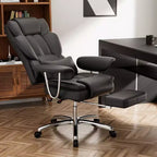 Grand fauteuil de bureau exécutif, Chaise de bureau ergonomique en cuir avec dossier haut et repose-pieds, Noir