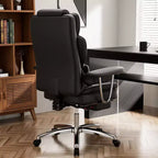 Grand fauteuil de bureau exécutif, Chaise de bureau ergonomique en cuir avec dossier haut et repose-pieds, Noir