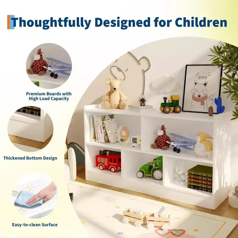 Étagère à livres en bois à 5 sections et 2 niveaux, bibliothèque ouverte avec rangement de jouets pour salle de jeux, chambre d'enfant, salle de classe, maternelle