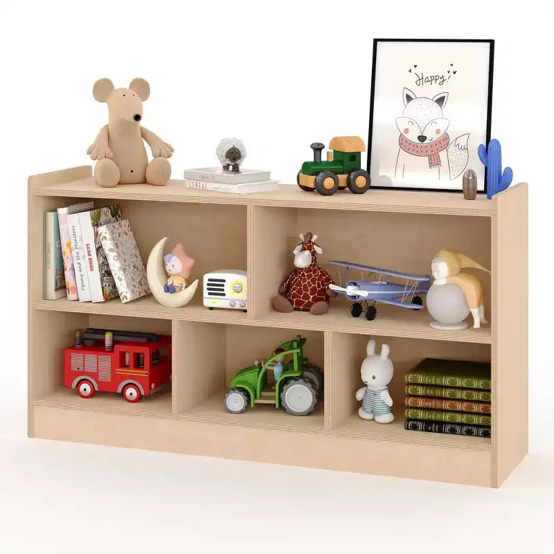 Étagère à livres en bois à 5 sections et 2 niveaux, bibliothèque ouverte avec rangement de jouets pour salle de jeux, chambre d'enfant, salle de classe, maternelle
