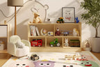 Wooden 5-Section 2-Tier Bookshelf, Open Shelving Kids Bookcase with Toy Storage Organizer for Playroom Nursery Classroom Kindergarten