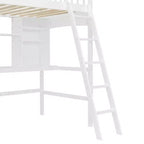 Lit mezzanine double moderne avec bureau, étagères de rangement et échelle réglable