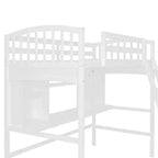 Lit mezzanine double moderne avec bureau, étagères de rangement et échelle réglable