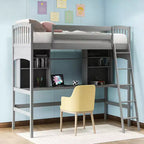 Lit mezzanine double moderne avec bureau, étagères de rangement et échelle réglable