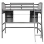 Lit mezzanine double moderne avec bureau, étagères de rangement et échelle réglable