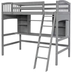Lit mezzanine double moderne avec bureau, étagères de rangement et échelle réglable
