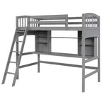 Lit mezzanine double moderne avec bureau, étagères de rangement et échelle réglable
