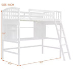 Lit mezzanine double moderne avec bureau, étagères de rangement et échelle réglable