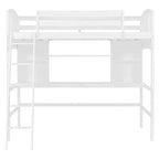 Lit mezzanine double moderne avec bureau, étagères de rangement et échelle réglable