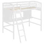 Lit mezzanine double moderne avec bureau, étagères de rangement et échelle réglable