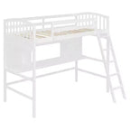 Lit mezzanine double moderne avec bureau, étagères de rangement et échelle réglable