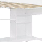 Lit mezzanine double moderne avec bureau, étagères de rangement et échelle réglable