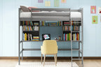 Luxystar Modern Twin Loft Bed with Desk, Storage Shelves and Adjustable Ladder