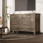 Commode moderne à 7 tiroirs pour chambre à coucher, commode large, rangement profond, plateau en bois résistant à l'eau, poignées en métal, plateau épaissi