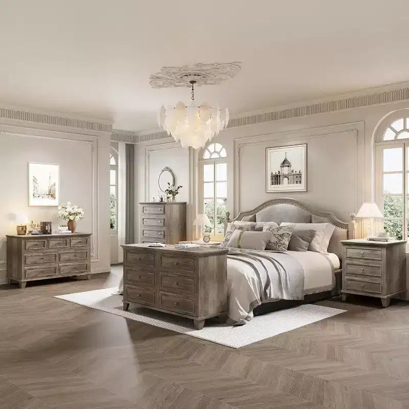 Commode moderne à 7 tiroirs pour chambre à coucher, commode large, rangement profond, plateau en bois résistant à l'eau, poignées en métal, plateau épaissi