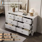 Commode moderne à 7 tiroirs pour chambre à coucher, commode large, rangement profond, plateau en bois résistant à l'eau, poignées en métal, plateau épaissi