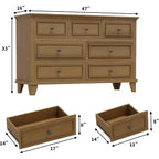 Commode moderne à 7 tiroirs pour chambre à coucher, commode large, rangement profond, plateau en bois résistant à l'eau, poignées en métal, plateau épaissi