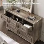 Commode moderne à 7 tiroirs pour chambre à coucher, commode large, rangement profond, plateau en bois résistant à l'eau, poignées en métal, plateau épaissi